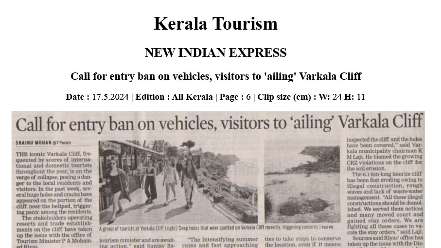 Call for entry ban on vehicles, visitors to 'ailing' Varkala Cliff