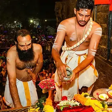 Padipooja, the ritualistic worship of the holy steps at Sabarimala Temple