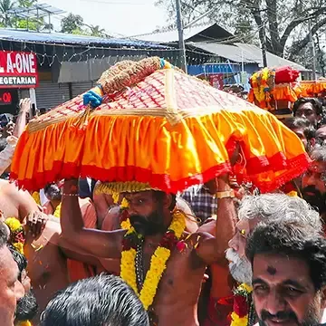 Thiruvabhabharana (holy ornaments) procession from Pandalam on the way to Sabarimala Temple